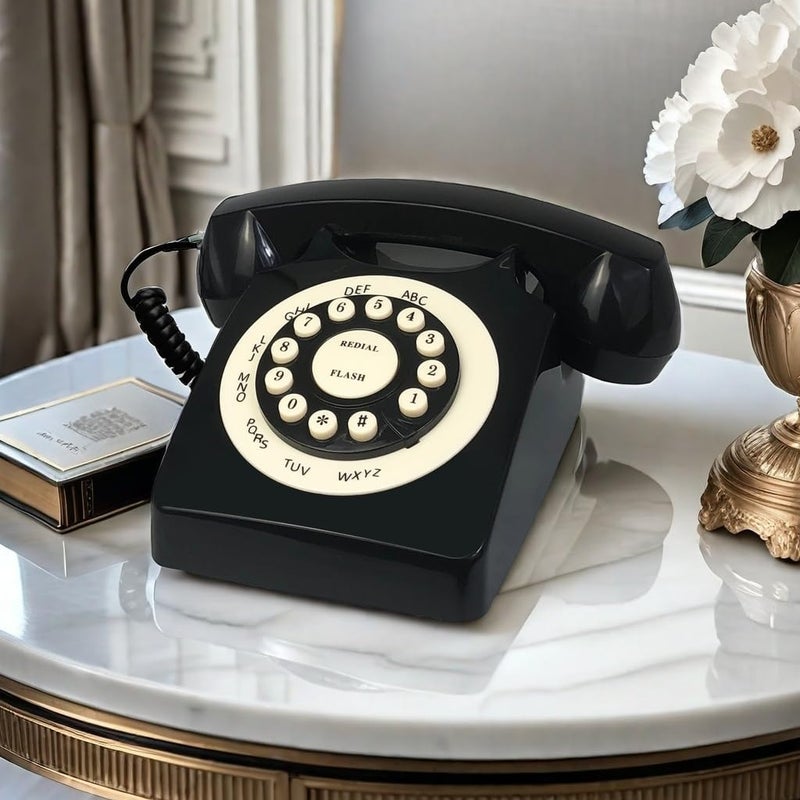 TelPal Retro Corded Landline Phone, Classic Vintage Old Fashion Telephone for Home & Office, Wired Home Phone Gift for Seniors (Black) - Image 2